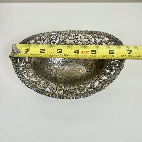 Vintage Silverplate Ornate Bowl Candy Nut Bon Bon Dish Footed decor 6.5” mcm - Picture 5 of 8